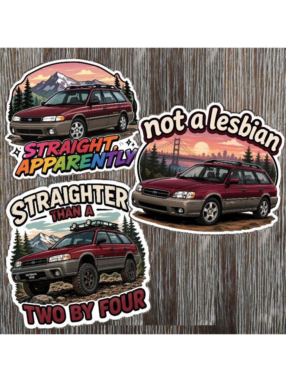 3 PC SUBARU NOT A LESBIAN Funny Sticker Vinyl Decal